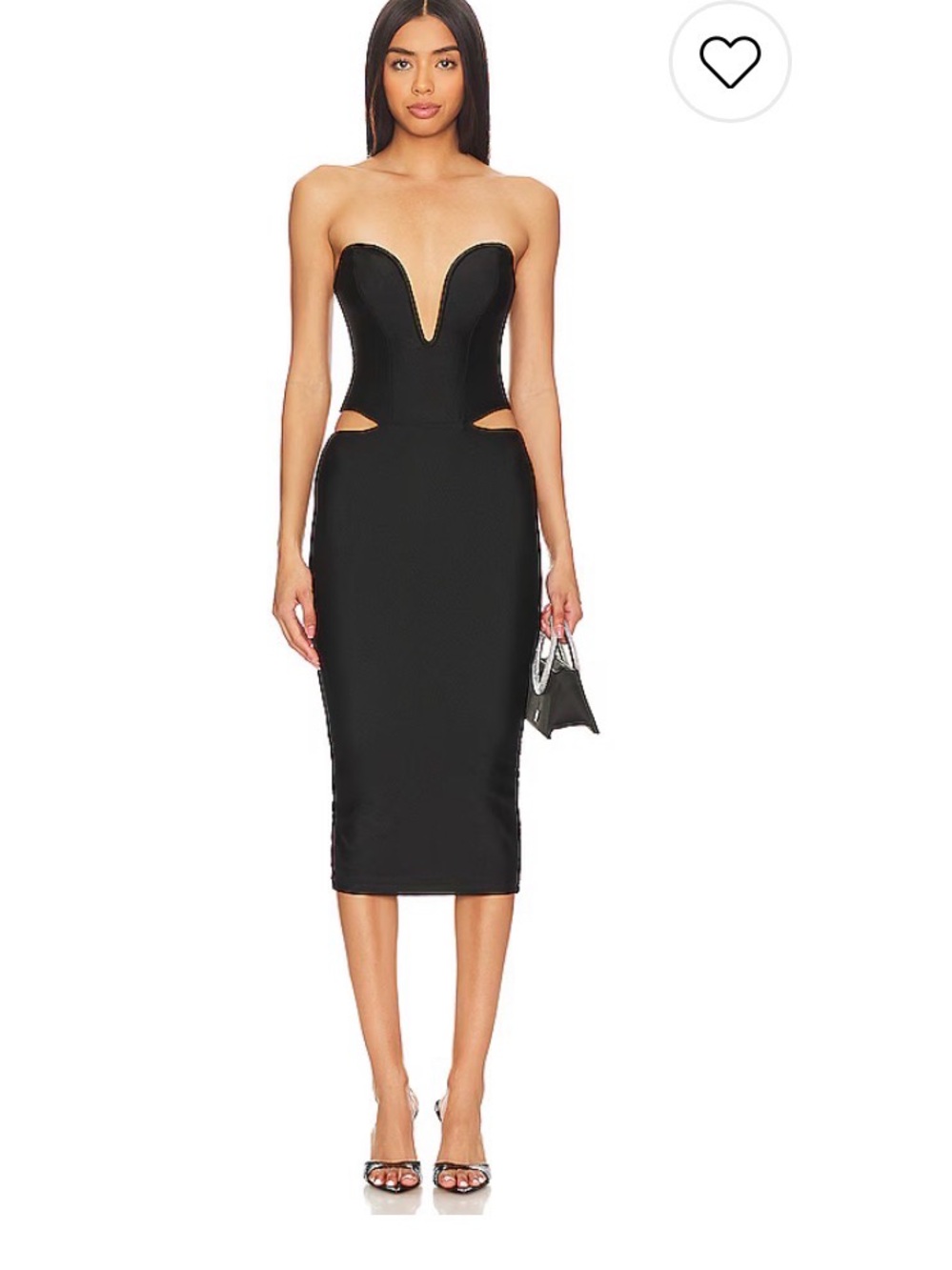 superdown Black Strapless Plunge Cutout Midi Dress